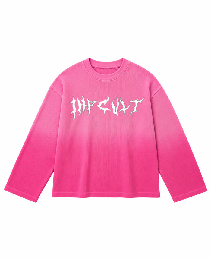 Pink Ombré Waffle Knit Oversized Full-Sleeve Front Design